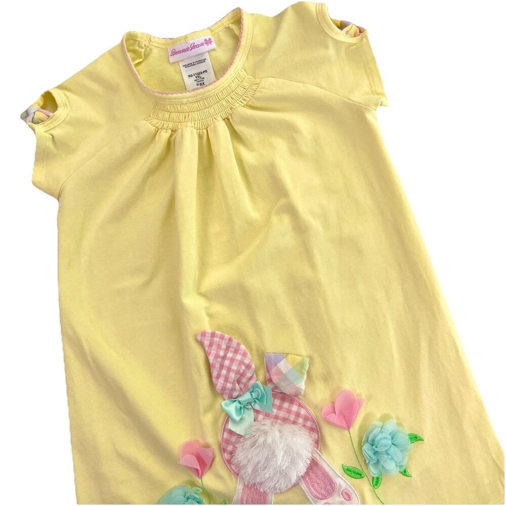 Bonnie Jean Girls Easter Bunny Dress Yellow Appliqué Spring Size 6